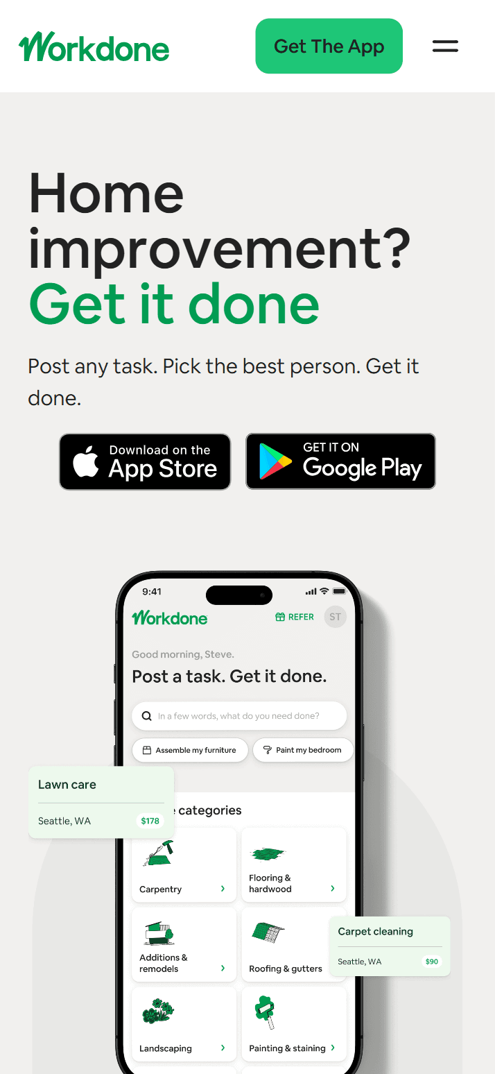 Workdone Corp mobile screen 1
